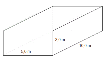 Firkantet rett prisme med sider 5,0 m, 3,0 m og 10,0 m